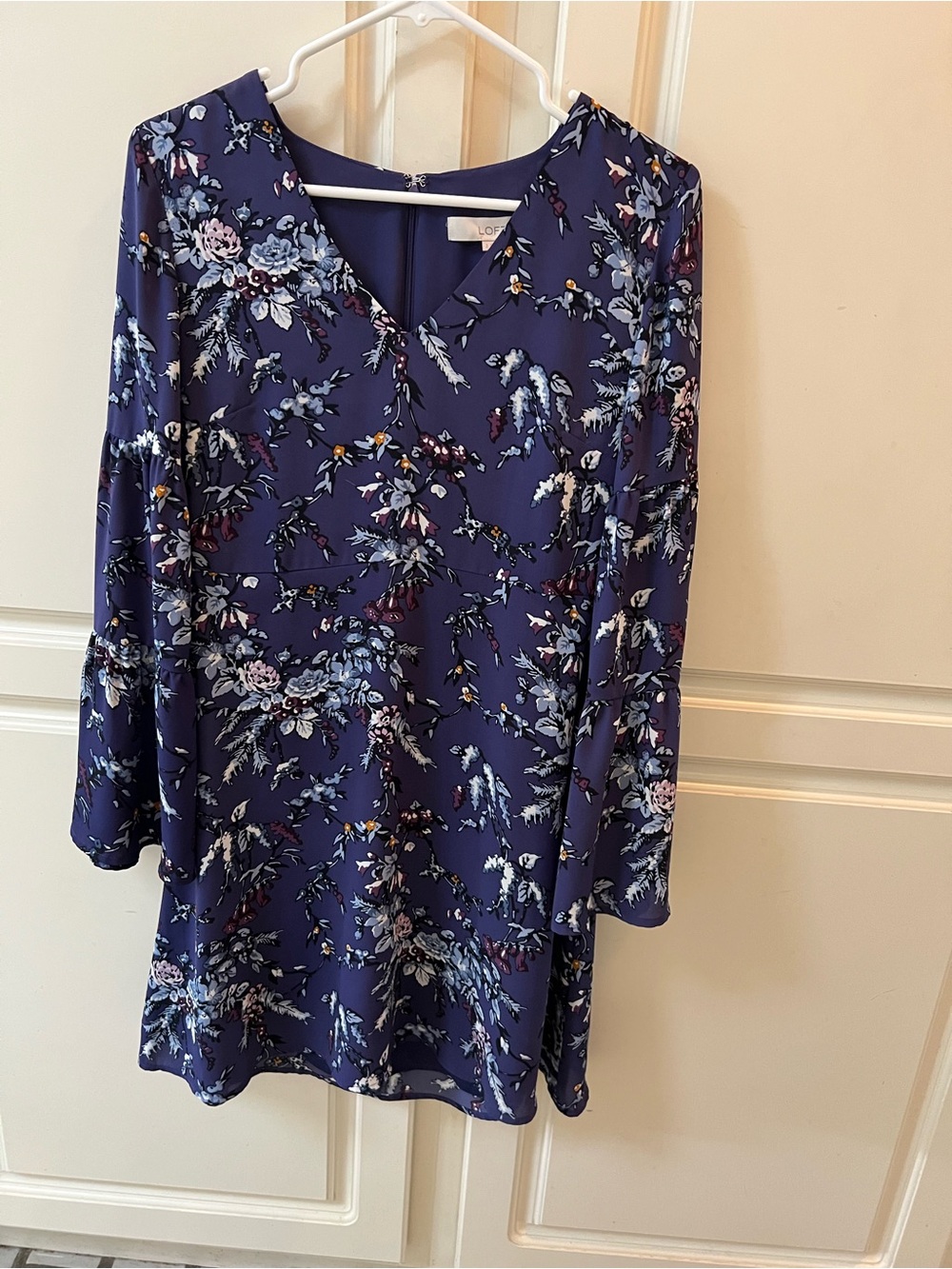 LOFT Purple Floral V-Neck Dress